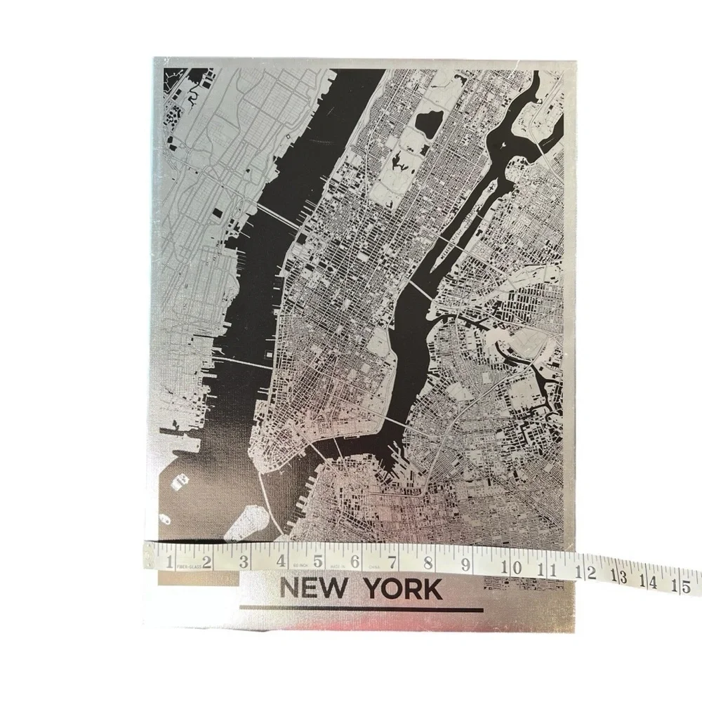 New York Silver Metallic Map Canvas Wall Art
